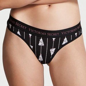 🎄VS XL Christmas Tree Pin Striped Logo Cotton Thong X-Mas Holiday Panty NWT